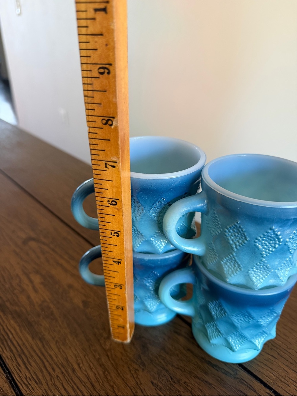Vintage 1960s-70s Anchor Hocking Fire King Blue Kimberly Diamond Mugs Set of 4 - Picture 8 of 9